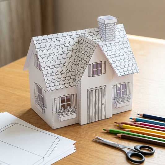 Printable Paper Houses Templates Bundle - 4 Cute 3D Coloring Craft for Kids & Adults | Digital Download PDF