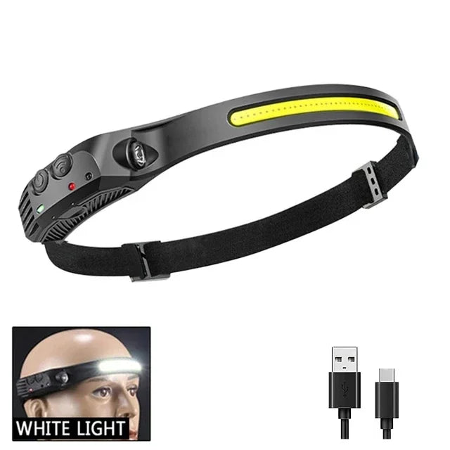Lampe Frontale LED COB Rechargeable – Capteur de Mouvement, Étanche IPX4, 10 Modes